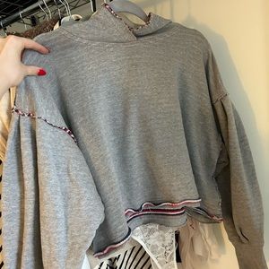 free people reversible ballon arm cropped hoodie.